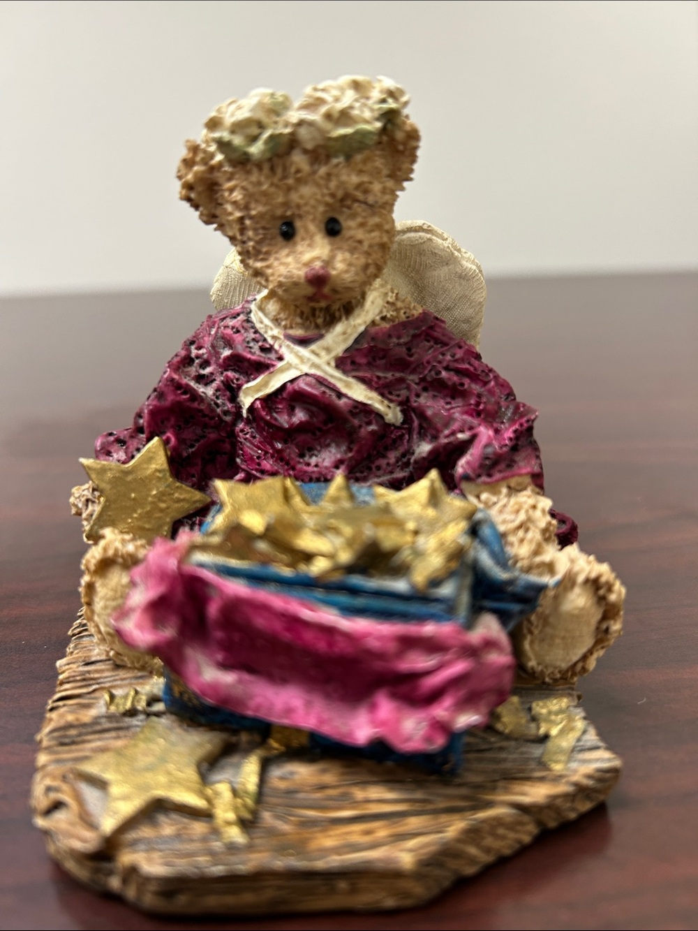 GANZ figurine vintage- “Lorraine” Pink Bear with Gold Stars and Blue Basket